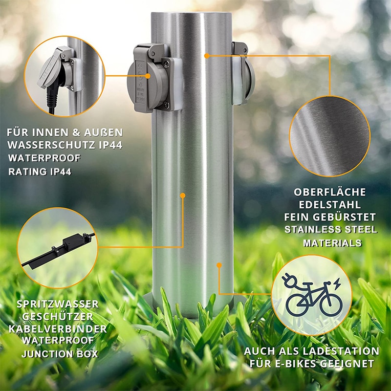 Outdoor-Socket-Electrical-outlet-3680W-16A-2-EU-Sockets-Waterproof-Energy-Column-Socket-Column-Spike-for-1 Outdoor Socket Electrical outlet 3680W 16A 2 EU Sockets Waterproof - Image 2